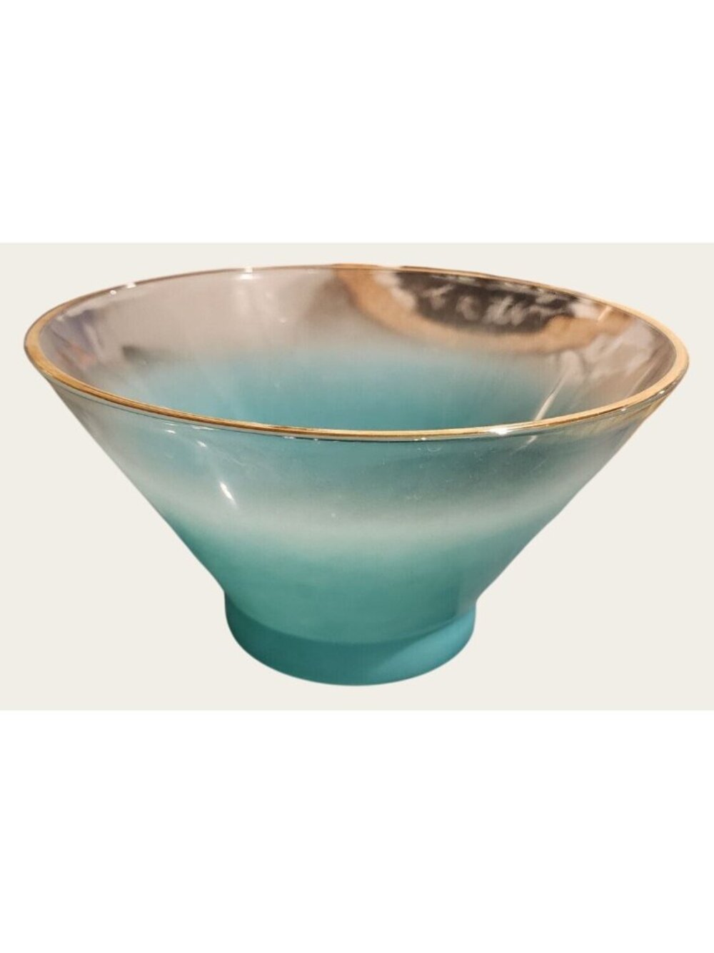 Blendo Vintage Turquoise Frosted Glass Bowl With Gold Trim Chip Dip Mid Century